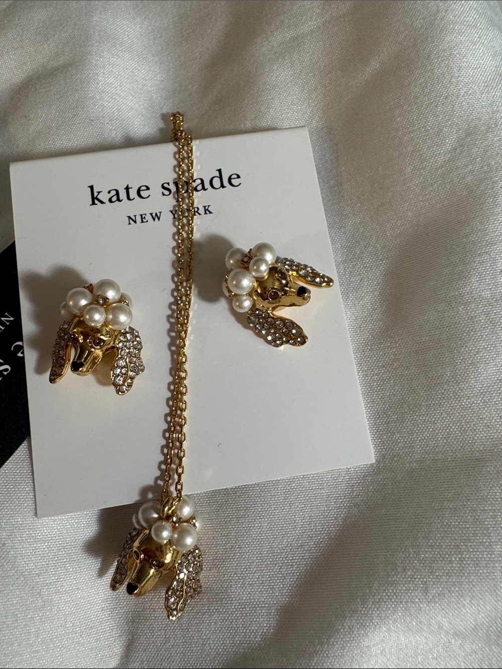 kate spade Gold-tone Poodle Pearl Necklace and Stud Earrings Set